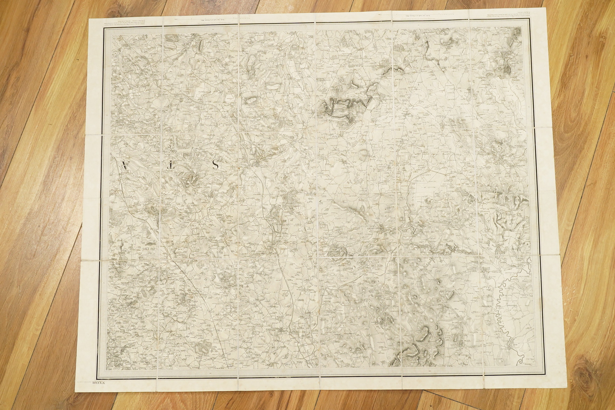 The West Midlands, Ordnance Survey maps, comprising of a set of nine engraved maps mounted on linen; sheet no.s; 53, 54, 55, 61, 62, 63, 71, 72 and 73, engraved by Benjamin Baker, and published by the Ordnance Survey at